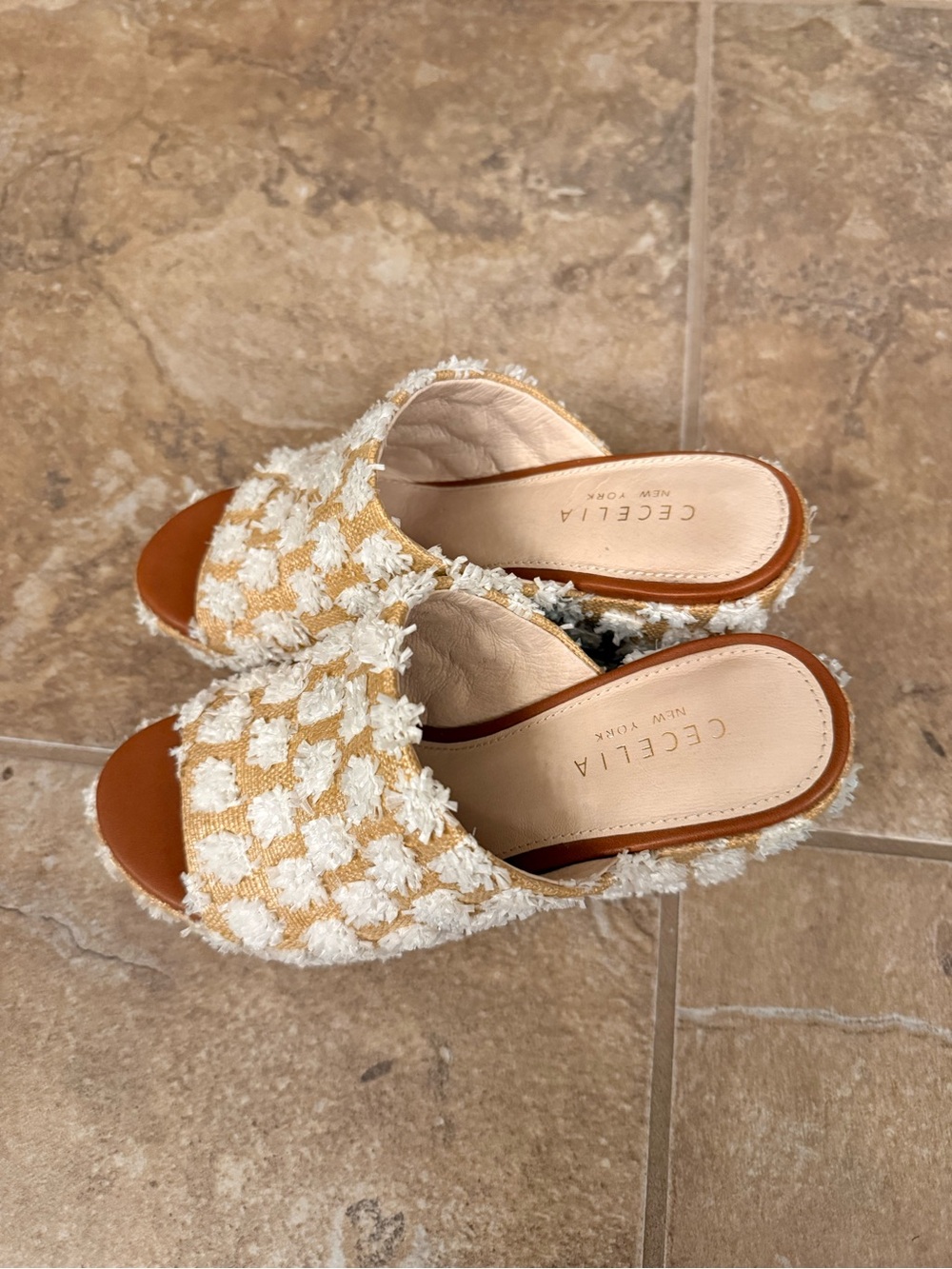 CECELIA NEW YORK Cream and Tan Tweed Open-Toe Slide Mules